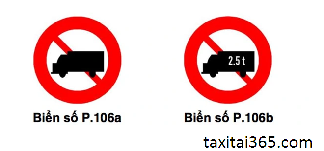 Bảng cấm xe tải P.106a cấm ô tô, xe tải có tải trọng từ 1.5 tấn.