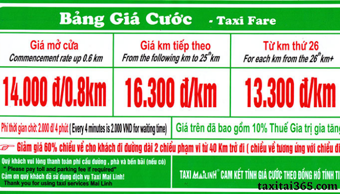 Giá taxi bao nhiêu tiền 1km - Taxi Mai Linh